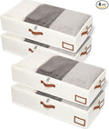 Yawinhe Under Bed Storage Containers, 4 Pack, Bin with Lids, Collapsible Closet Organizers, with Sorting Card Slot and 4 Leather Handles, for Blanket, Bedding, 31.5''Lx15.7''Wx6''H, Beige-Ruum Studio Home