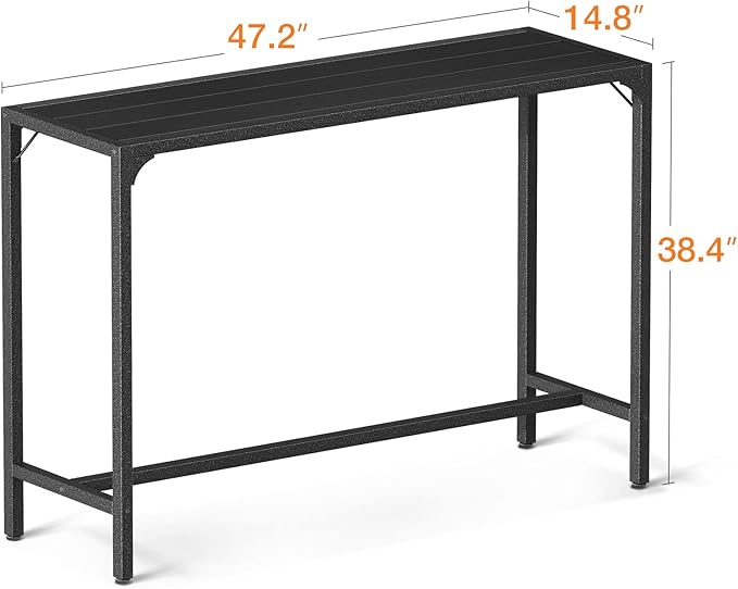 ODK 47 Inch Outdoor Bar Table, Patio Counter Bar Height Table with Weather Resistant Waterproof Top for Garden, Hot Tub, Yard, Balcony, Poolside, Indoor (Black)-Ruum Studio Home