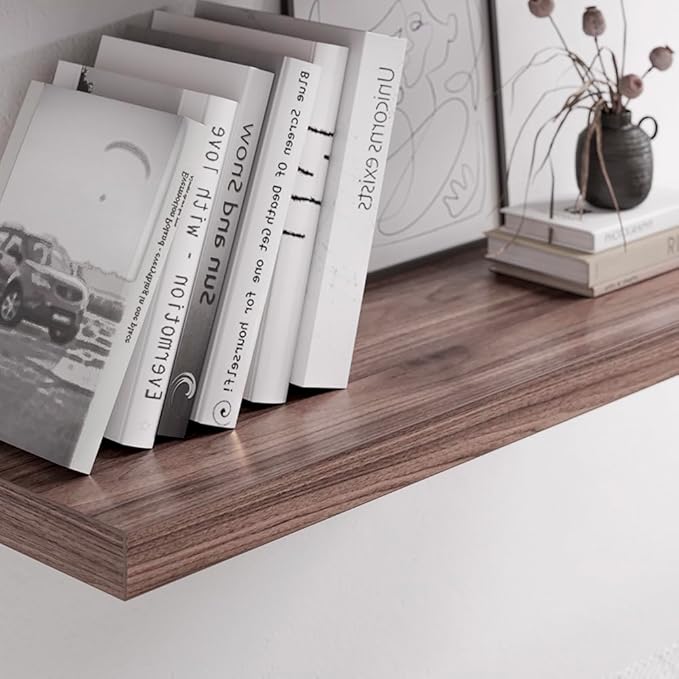 Floating Shelf, Set of 2 Wall Shelf, 24 in W x 12.75 in D x 2 in H Wooden Floating Wall Shelf with Invisible Brackets for Living Room/Bedroom/Bathroom/Kitchen Storage and Decor, Walnut-Ruum Studio Home