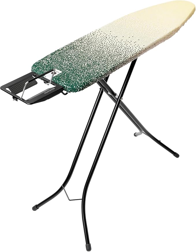Brabantia Size A Compact Small Ironing Board (43x12 in) 7 Height Options, Adjustable Steam Iron Rest Holder (New Dawn) Non-Slip Feet, Anti-Collapse Child Locks-Ruum Studio Home