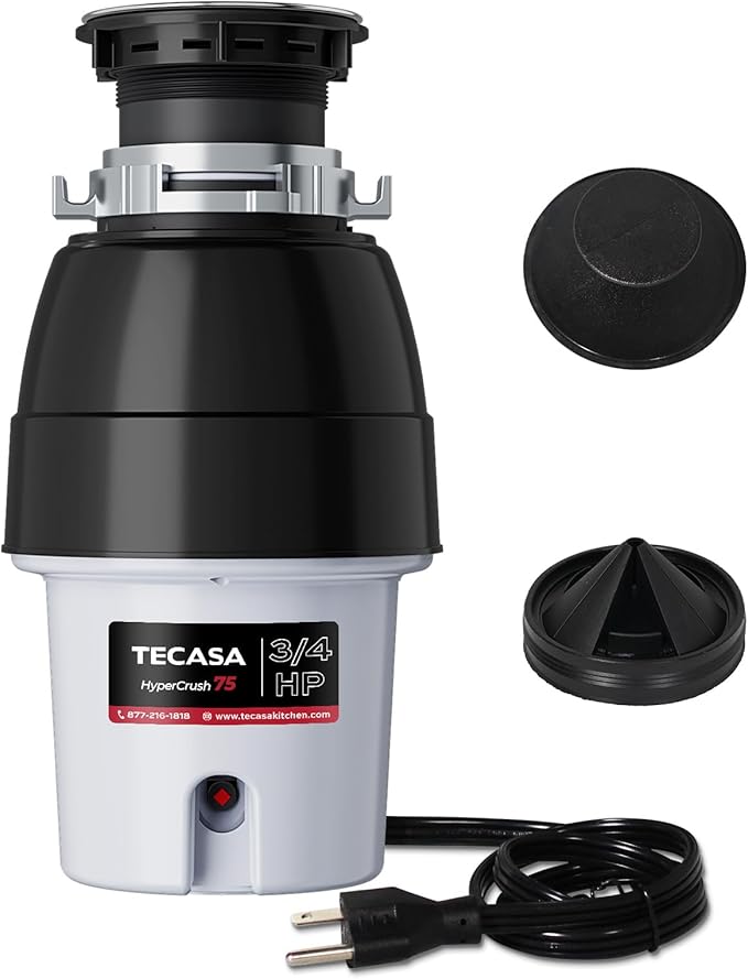 3/4 HP Corded Garbage Disposal for Kitchen Sinks, TECASA Continuous Feed Food Waste Disposer, Sound Reduction, Power Cord Included, Grey and Black - HyperCrush 75-Ruum Studio Home