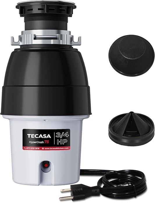 3/4 HP Corded Garbage Disposal for Kitchen Sinks, TECASA Continuous Feed Food Waste Disposer, Sound Reduction, Power Cord Included, Grey and Black - HyperCrush 75-Ruum Studio Home