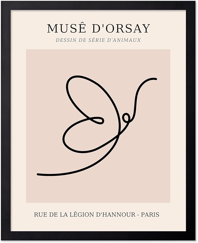 Poster Master Vintage Poster - Retro One Line Butterfly Drawing Print - Butterfly Line Art - Minimal Gift for Him, Her, Animal Lover - Abstract Decor for Home, Office, 8x10 Black Framed-Ruum Studio Home
