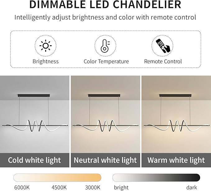 JAYMP Dining Room LED Chandelier 60W Dimmable Kitchen Island Light Modern Pendant Light Geometric Design Hanging Light Fixture Black 45 Inches-Ruum Studio Home