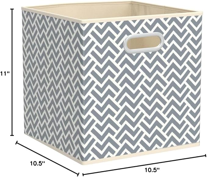Amazon Basics Collapsible Cube Storage Organizer Bins, 6-Pack, 10.5 x 10.5 x 11 inches, Chevron Grey-Ruum Studio Home