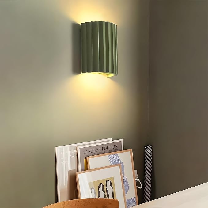 LightInTheBox Modern LED Wall Sconce Minimalist Resin Wall Light Nordic Style Half-Cylinder Tree Root Desgin Up and Down Light for Stairs Hallway Bedroom Home (Green)-Ruum Studio Home
