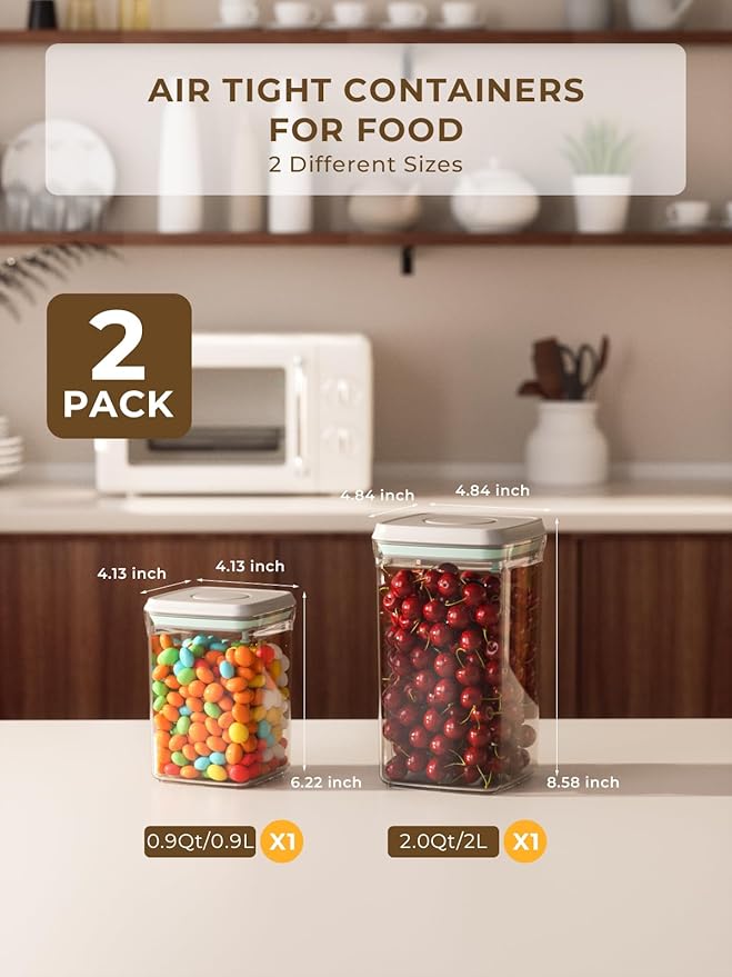 Airtight Pop Food Containers, 2-Piece Leakproof Cereal Containers Pantry Storage Containers with Lids - (2.0 Qt & 0.9 Qt)-Ruum Studio Home