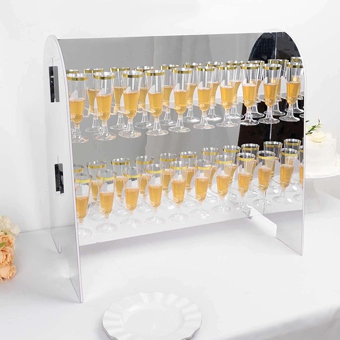 Tableclothsfactory Silver Mirror Finish 2-Tier Wine Glass Stemware Rack, 18 Champagne Flute Holder Foam Board Stand - 25"-Ruum Studio Home