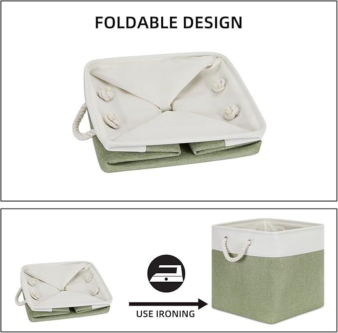 Bidtakay Cubby Storage Bins Set of 3 Fabric Baskets for Shelves Closet Drawer Organizer Storage Cubes 13x13 Collapsible Organization Baskets for Nursery Toy Shelf (White&green)-Ruum Studio Home