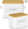 Metal Dryer Sheet Holder with Lid – Set of 2 Storage Bins for Laundry Room Organization & Home Decor – Classic White Metal Organizers and Containers with Lids - Sheet Organizers and Storage-Ruum Studio Home