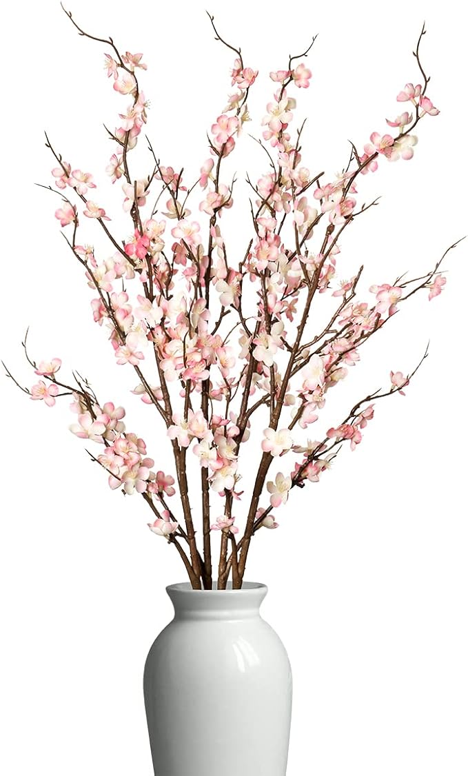 4Pcs Cherry Blossom Branches Artificial Flowers for Spring Summer Indoor Decoration,Faux Long Stem Artificial Flowers for Wedding Home Office Bedroom Party Table Centerpieces Decor (Pink)-Ruum Studio Home