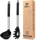 Silicone Pasta Fork and Ladle Spoon Set, Large Non Stick Kitchen Utensils for Cooking,Stirring,Serving Spaghetti, Soup, Sauce (BLACK)-Ruum Studio Home
