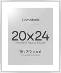 Homeforia 20x24 Picture Silver Frame, High End Metal 20 x 24 Poster Frames with Mat 16 by 20 for Photo, 20x24 Silver Frame Matted to 16x20 Art, 24x20 Hanging Frames, Tempered Glass, Wall Kit, Set of 1-Ruum Studio Home