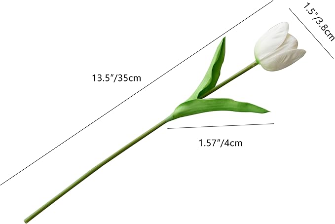 Mandy's Artificial Tulips 12 Stems White Partially Open PU Faux Flowers for Wedding Home Decor 13.5 Inch-Ruum Studio Home