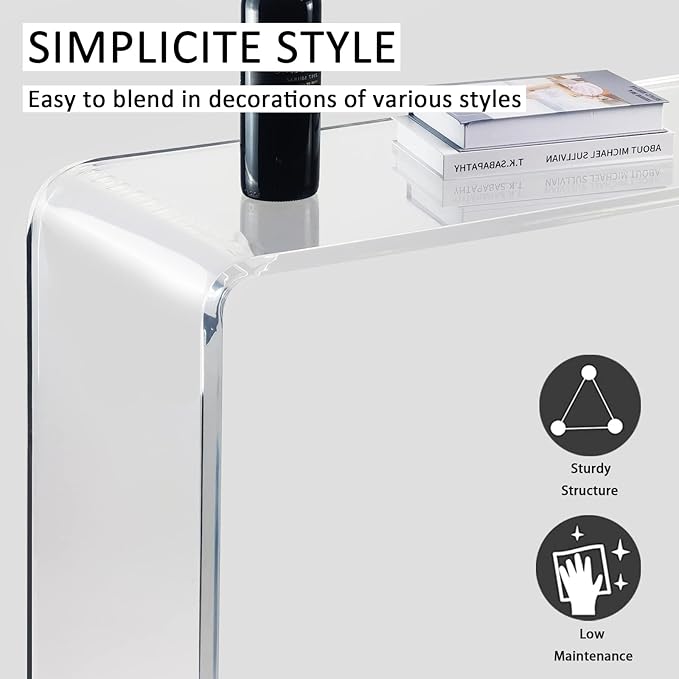 Acrylic Console Table, 37.5” L Thick Modern Entryway Table for Hallway, Living Room, Clear Acrylic Desk, 37.5” W x 29.25” H x 15.25” D, 220LBS Weight Capacity.-Ruum Studio Home