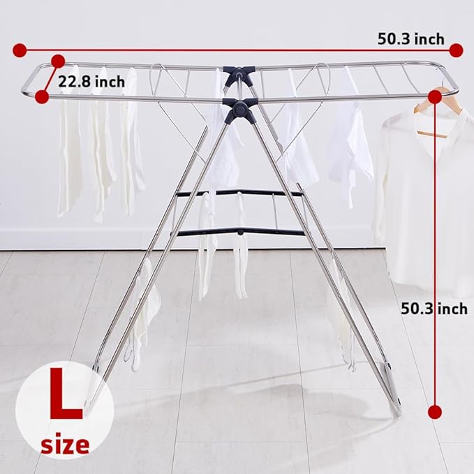 TRES BELLE 25NEW Stainless Steel Clothes Drying Rack(L)–Foldable,Lightweight,Anti-Slip Elastic Rods,Made in Korea,Indoor & Outdoor Use,Rust-Resistant,Towels Drying,Underwear,Baby Clothes–L Sizes-Ruum Studio Home