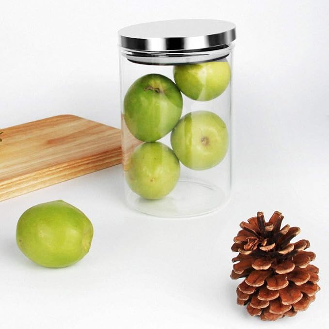 SIXAQUAE Glass Food Storage Containers Jar Stainless Steel Lids 2 Packs 1000ml Airtight Canister Organization Sets Stackable…-Ruum Studio Home