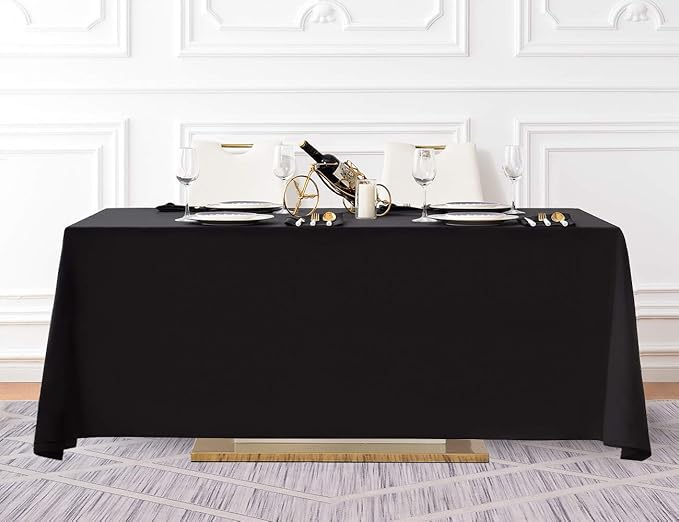 Surmente Black Tablecloth 90 x 132-inch Rectangular Polyester Table Cloth for Weddings, Banquets, or Restaurants-Ruum Studio Home