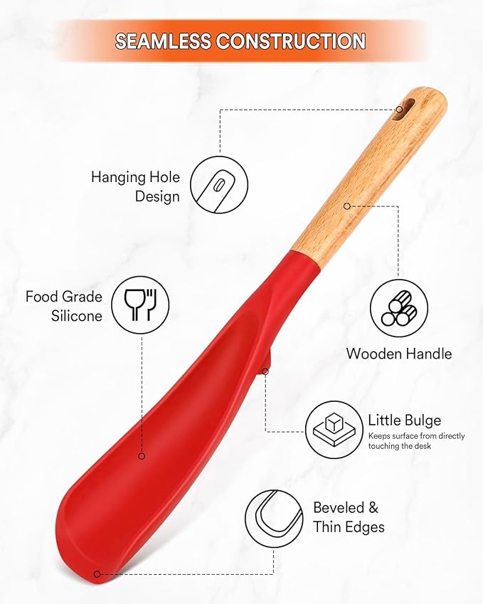 Cooking Spoon for Nonstick Cookwares, Great for Cooking and Serving Sturdy BPA-Free Matte Silicone, Wood Handle Spoon for Mixing, Scoop, and Scrape (2 Pack of Red, 11.4 inch)-Ruum Studio Home