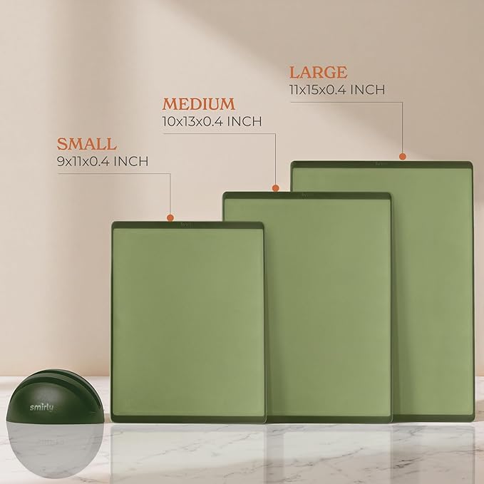 SMIRLY Plastic Cutting Board Set with Holder 3 Pieces, Non-Slip Dishwasher Safe Chopping Boards for Kitchen, Green-Ruum Studio Home