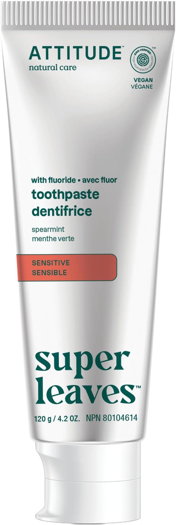 ATTITUDE Sensitive Toothpaste with Fluoride, Spearmint Flavor, Vegan & Cruelty-Free, Sugar-Free, Plant & Mineral-Based Ingredients, Clean Oral Care, 4.2 Oz-Ruum Studio Home