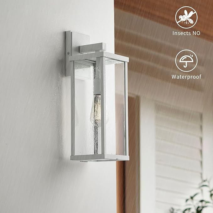 mirrea 18" Classic Outdoor Wall Sconce 1 Light in Matte White Rectangular Metal Frame and Clear Glass Shade Waterproof Porch Light Patio Light Pack of 2-Ruum Studio Home