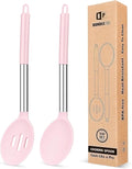 Pack of 2 Large Silicone Cooking Spoons,Non Stick Solid Basting Spoon,Heat-Resistant Kitchen Utensils for Mixing,Serving,Draining,Stirring (PINK)-Ruum Studio Home