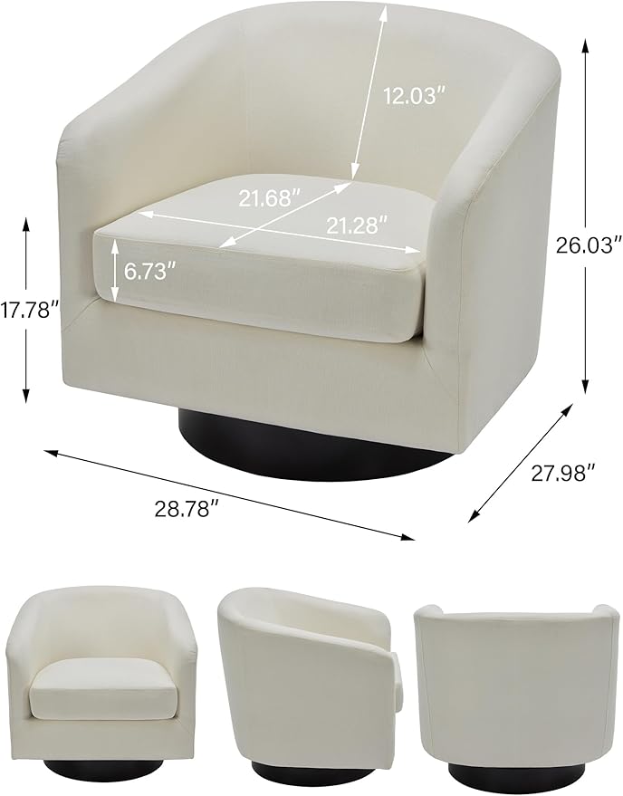Swivel Barrel Accent Chair, Modern Round Linen Arm Chair for Living Room, Bedroom, Comfy Club Reading Chairs for Adults（Linen Fabric, Beige, Set of 2-Ruum Studio Home