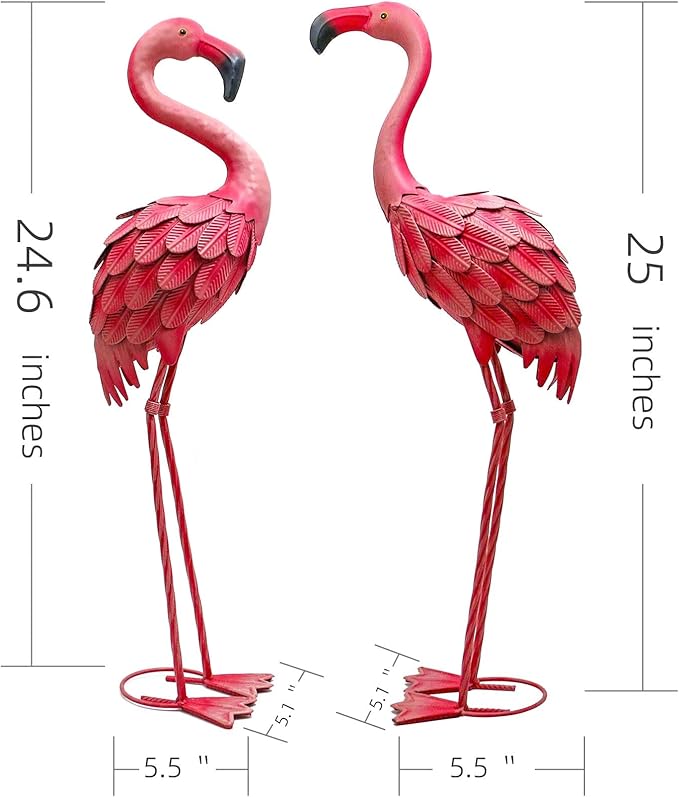 YOUKI Metal Yard Art Flamingo Decor Pink Flamingos for Yard Garden Statues Red Flamingo Yard Art Outdoor Sculptures for Outside Home Patio Lawn Ornaments Backyard Decor, Set of 2-Ruum Studio Home