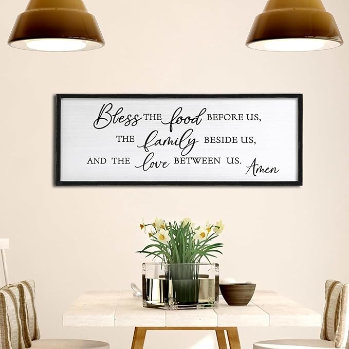 Bless the Food Before Us Wall Decor Art 24"X10" for Dining Room Kitchen Wall Wooden Framed Sign (Black)-Ruum Studio Home