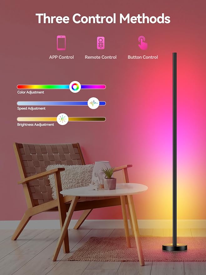 Smart RGBICW LED Corner Floor Lamp - 16 Million DIY Colors, 68+ Scenes, Music Sync, App & Remote Control, Color-Changing Ambient Lighting for Living Rooms, Bedrooms, and Gaming Rooms-Ruum Studio Home