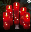 DANIP Red LED Flameless Candle with Embedded Star String, 5Piece LED Candle with 11 Button Remote Control, 24 Hours Timer Function, Dancing Flame, Real Wax, Battery Powered.-Ruum Studio Home