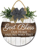 FemiaD God Bless This Home and All Who Enter Sign for Front Door Funny Wreaths Hanging Wooden Plaque Decoration Round Rustic Wood Farmhouse Porch Decor for Home Front Door Decor 11inch-Ruum Studio Home