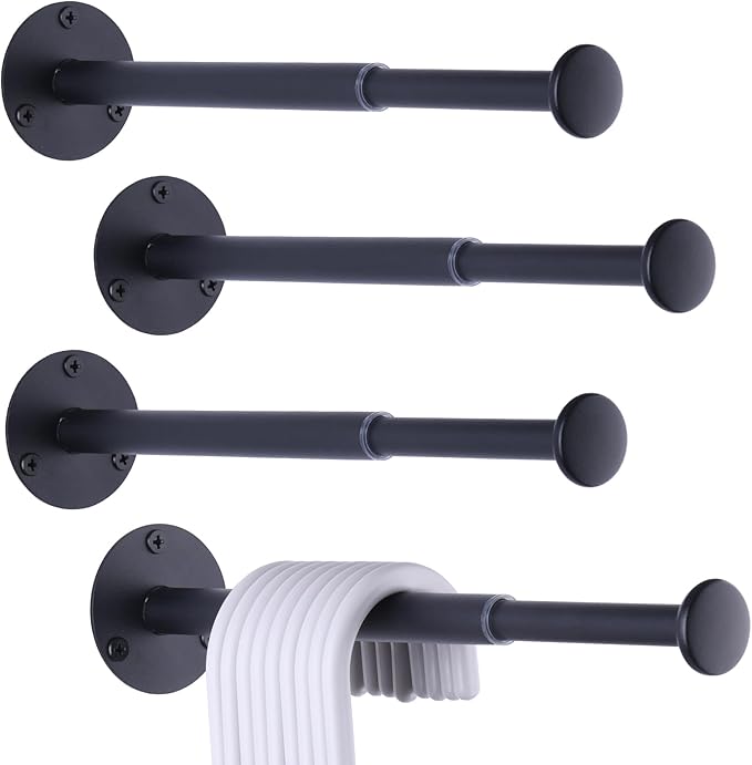 4 Pack Retractable Hanger Holder for Laundry Room, Wall Mount Organizer Rack for Lightweight Clothes, Space Saving Laundry Hook Rod, Keep Empty Hangers Handy, Black-Ruum Studio Home