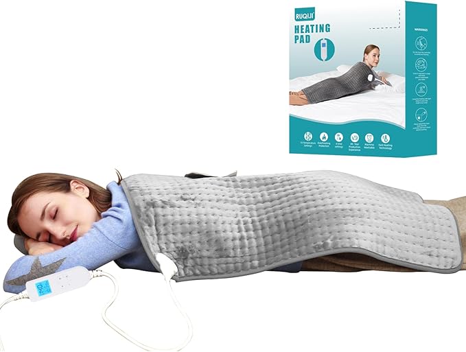 Ruqiji 17''x33'' XXXL King Size Heating Pad with Fast-Heating Technology&10 Temperature Settings, Flannel Electric Heating Pad/Pain Relief for Back/Neck/Shoulders/Menstrual Pain/Leg Cramp (Light Grey)-Ruum Studio Home