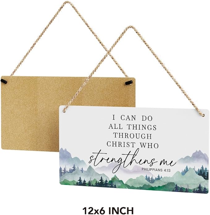 SENJIAN Christian Decor Bible Verse Wall Decor, I Can Do All Things Through Christ, Modern Farmhouse Sign Scripture Printed Wood Sign Wall Art Religious Decoration for Home Office Bathroom Bedroom-Ruum Studio Home