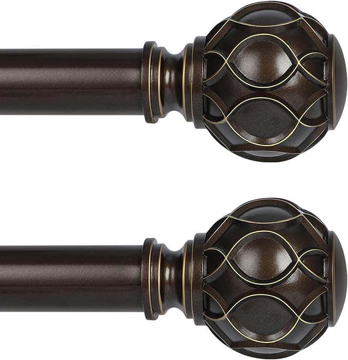 Bronze Farmhouse Curtain Rods for Windows:Heavy Duty Adjustable Curtain Rod for Bedroom Living Room,Boho Decorative Rustic Drapery Rods with Vintage Coastal Finial,Antique Bronze 2 Pack 18-45"-Ruum Studio Home