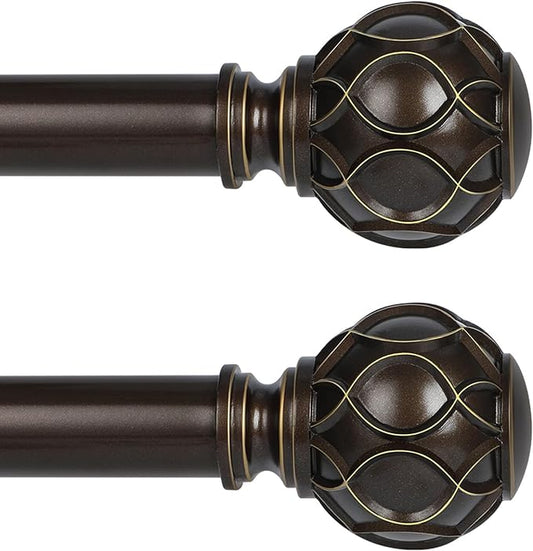 Bronze Farmhouse Curtain Rods for Windows:Heavy Duty Adjustable Curtain Rod for Bedroom Living Room,Boho Decorative Rustic Drapery Rods with Vintage Coastal Finial,Antique Bronze 2 Pack 18-45"-Ruum Studio Home