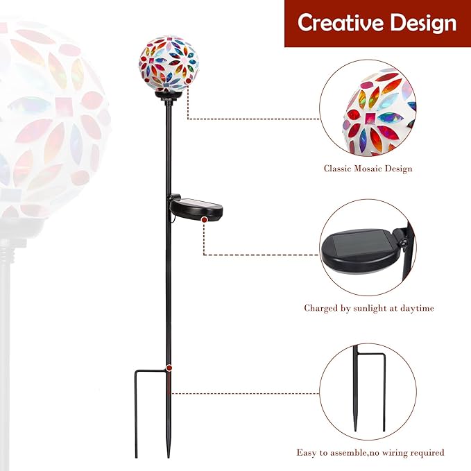 Afirst Solar Lights Outdoor Decorative - Solar Mosaic Garden Stakes Flower Decorative Lights Waterproof for Pathway Yard Lawn Decoration Multi-Ruum Studio Home
