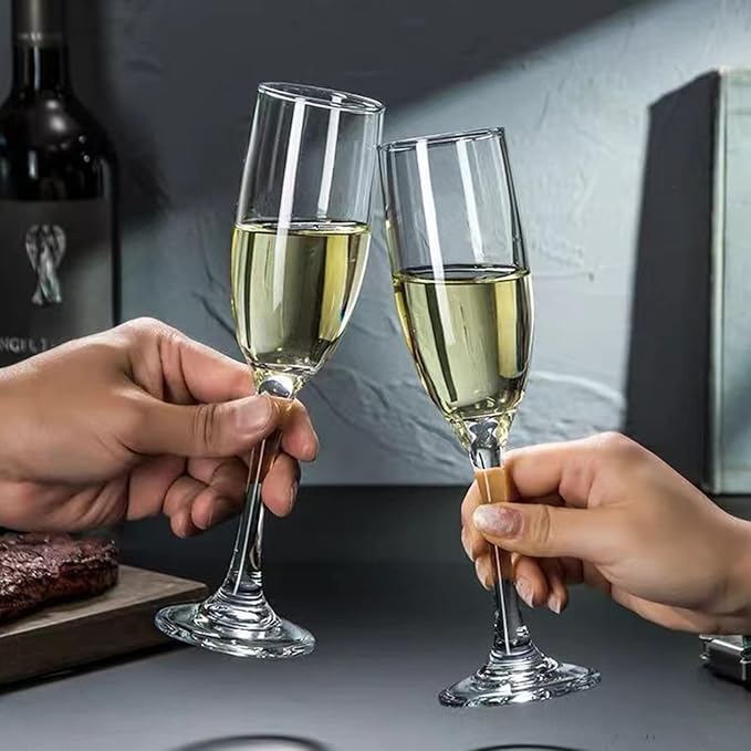 6 oz Champagne Flutes Glass, Wine Flutes Set of 12, for Champagne, Wine, High-End Banquets, Parties, Bars, Weddings, Gifts (12pcs)-Ruum Studio Home