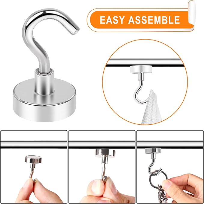 MIKEDE Magnetic Hooks Heavy Duty, 28Lbs Neodymium Magnets with Hooks for Refrigerator, 10Pcs Strong Cruise Hooks for Hanging, Magnetic Hanger for Grill, Toolbox, Storage-Ruum Studio Home