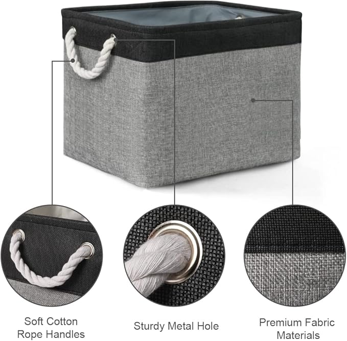 TcaFmac Organization and Storage Basket for Shelves - 16x12x12 inch Large 2 Pack Collapsible Storage Boxs for Organizing, Fabric Storage Cubes for Closet Cloth Toy Books Kids(Black&Grey)-Ruum Studio Home