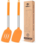 Pack of 2 Silicone Solid Turner, Non Stick Slotted Kitchen Spatulas, High Heat Resistant BPA Free Cooking Utensils, Ideal Cookware for Fish, Eggs, Pancakes (ORANGE)-Ruum Studio Home