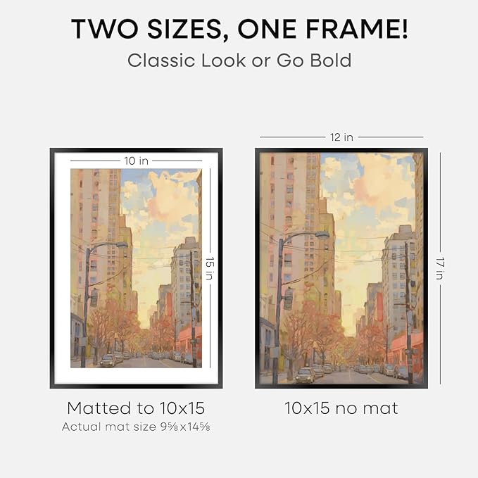 Homeforia 12x17 Picture Frame Black, High End Metal 12x17 Poster Frames with Mat 10x15 for Photo, 12 x 17 Black Frame Matted to 10 x 15 inch Print, 17x12 Thin Frame, Tempered Glass, Wall Kit, Set of 1-Ruum Studio Home