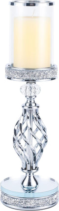 Hanjue Crystal Candle Holders for Pillar Candle, Metal Crystal Candle Holder for Home Decor, Centerpieces, Coffee Dining Table CH0509 (Silver (L))-Ruum Studio Home
