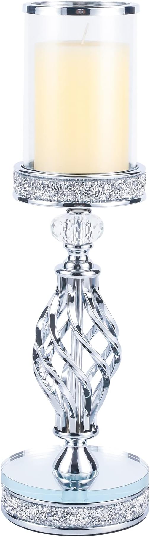 Hanjue Crystal Candle Holders for Pillar Candle, Metal Crystal Candle Holder for Home Decor, Centerpieces, Coffee Dining Table CH0509 (Silver (L))-Ruum Studio Home