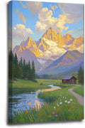 The mountain stream and lawn scenery under the sun is suitable for posting in the living room bedroom office landscape poster wall painting-Ruum Studio Home