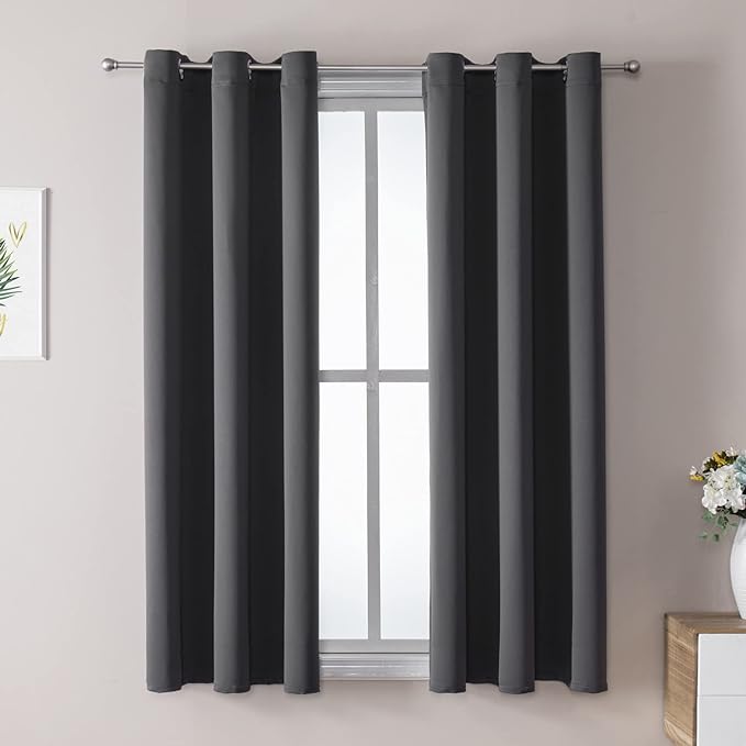 ChrisDowa Grommet Blackout Curtains for Bedroom and Living Room - 2 Panels Set Thermal Insulated Room Darkening Curtains (Dark Grey, 38W x 54L)-Ruum Studio Home