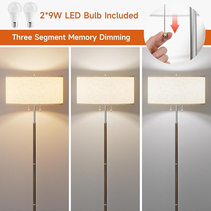 2-Light Floor Lamp, Mid Century Floor Lamp with Beige Lampshade, Standing Lamp Tall Lamp for Living Room Bedroom, 3 Color Temperatures 9W Bulb Include-Ruum Studio Home