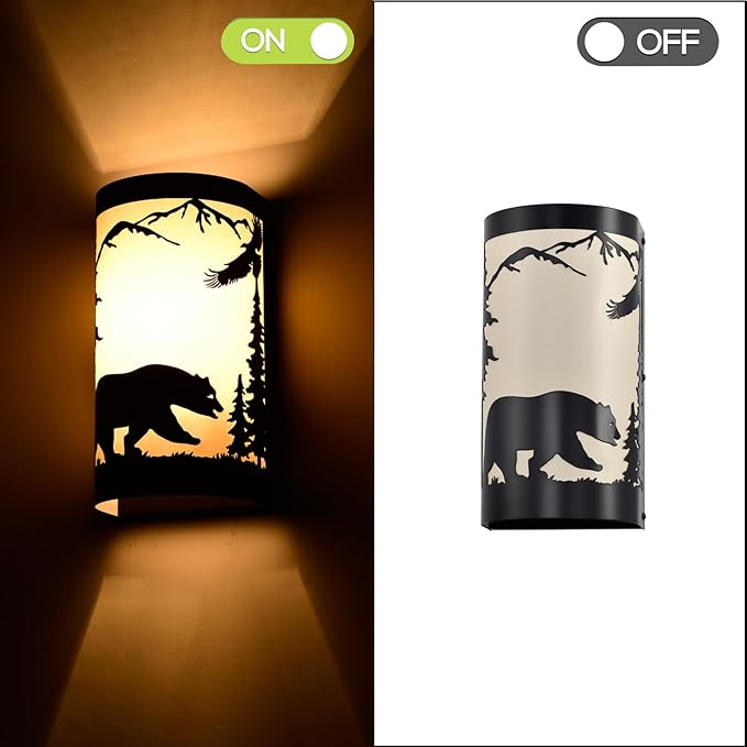 Wall Sconce Light,Bear Metal Cream Parchment Farmhouse Wall Sconces Set of Two,Rustic Black Matte Hallway Sconces Wall Lighting,Vintage Wall Mount Lamp,Wall Lights for Living Room,Bedroom-Ruum Studio Home